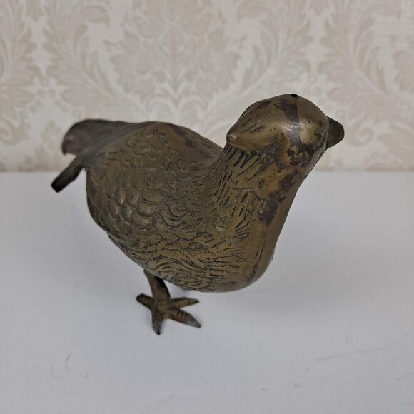 Brass Pheasant Bird Free Standing Carved Detail Vintage MCM Figurine - Picture 10 of 14